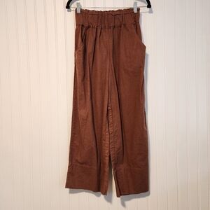 Wide Leg Paperbag Waist Pants - Brown